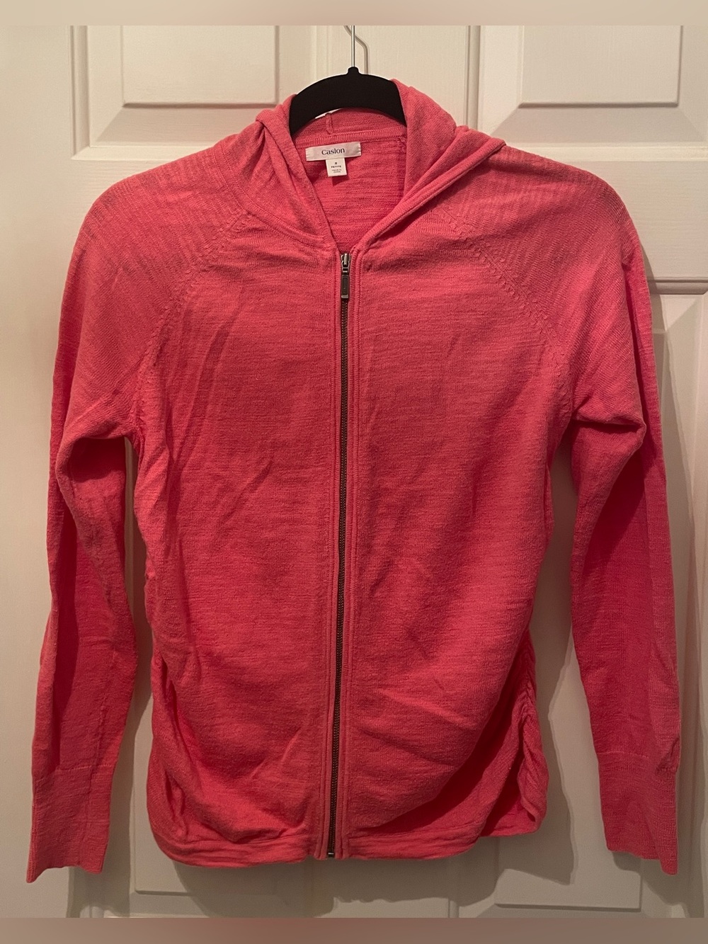 Caslon Coral-Pink Zip Hoodie Jacket Rouched sides 100 cotton